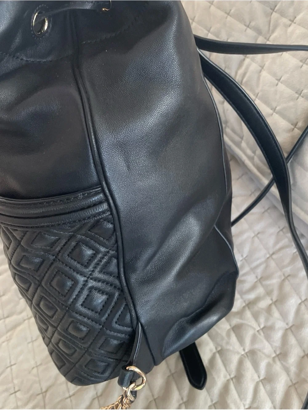 Tory Burch Black Quilted Leather Backpack